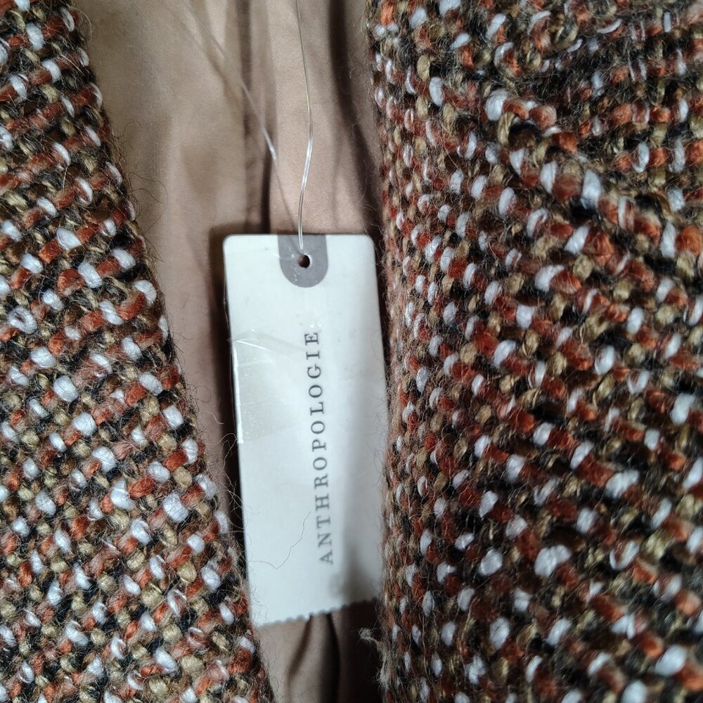 Anthropologie Pilcro Pea Coat Women L Brown Wool Blend Tweed Double Breasted NWT - Picture 6 of 15
